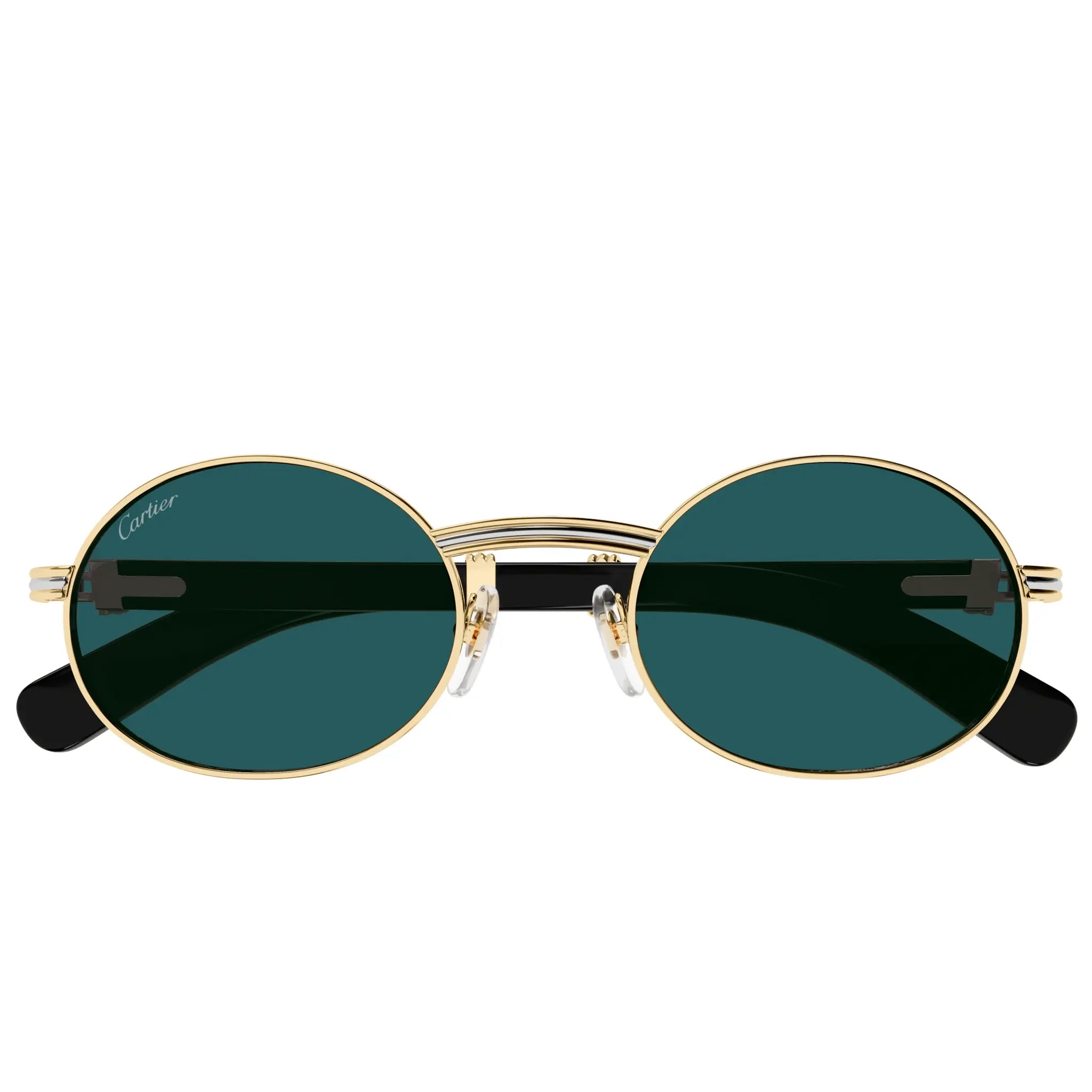 Front view of Cartier Eyewear CT0464S-003 White Gold Green Sunglasses